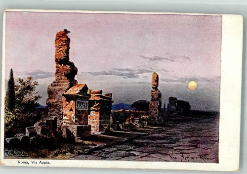 00100 Roma Rom Lithographie / Mondschein Denkmal Via Appia