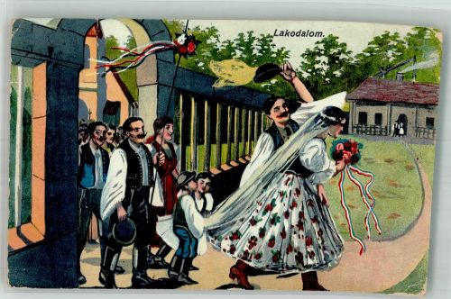 Budapest Tracht Bauernhochzeit Lithographie Trachten Ungarn Gebrauchsspuren