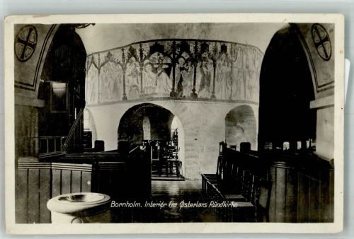 Bornholm 1928 Foto AK Rund- Kirche innen
