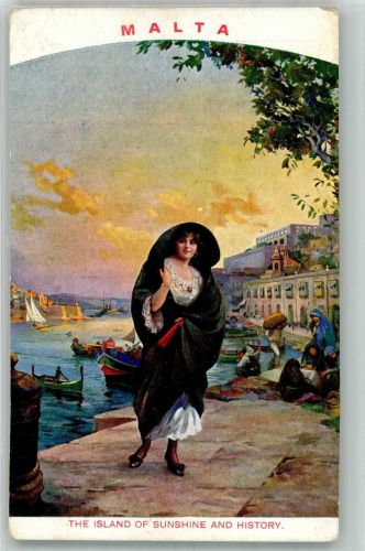 Valletta Gebrauchsspuren Tracht Frau Hafen