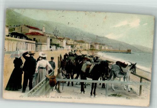 06500 Menton 1910 Foto AK Promenade Esel