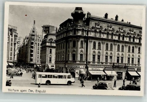 Bukarest Bucuresti Foto AK Omnibus Auto Geschäft Strada Regula