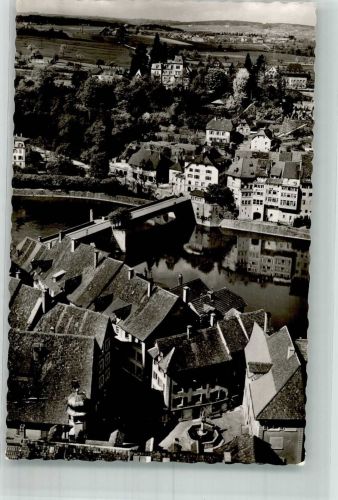 79725 W7887 Laufenburg , Baden Foto AK Panorama des Otes mit der Rheinbrücke Notopfermarke