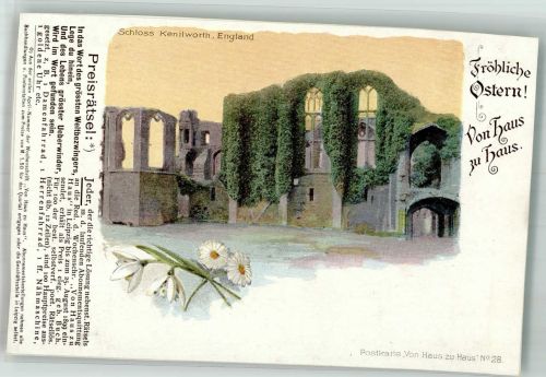 Kenilworth Gebrauchsspuren Schloss Kenilworth Postkarte von Haus zu Haus Ostergrüße beschnitten