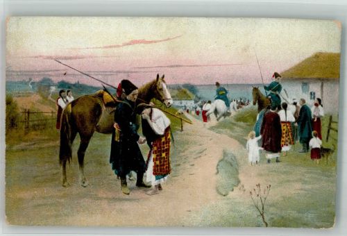 Warschau Warszawa Tracht sign. Pimomienko, N.K. In den Krieg Motiv Polen Gebrauchsspuren