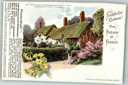 Stratford-on-Avon Gebrauchsspuren Postkarte Von Haus zu Haus Nr. 26 Ostergrüße beschnitten
