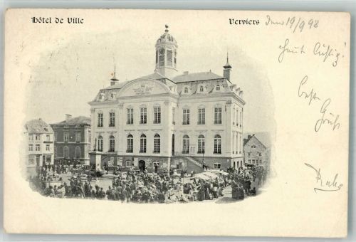 Verviers 1898 Gebrauchsspuren Rathaus Marktszene