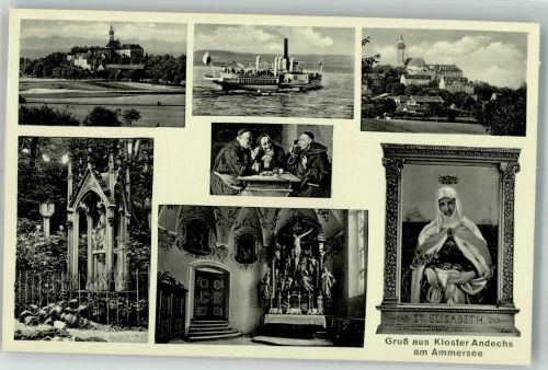 Andechs Kloster - Panorama des Klosters Mönche Bier Elisabethbrunnen Bildnis von der heiligen Elisabeth Verlag August Zerle