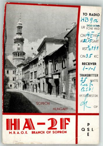 Sopron Ödenburg 1937 Gebrauchsspuren QSL-Karte Amateurfink HA-2F