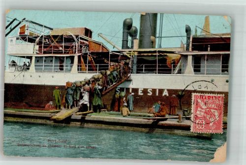 Port Said 1918 Gebrauchsspuren Hafen Beladung eines Schiffes Marke bildseitig