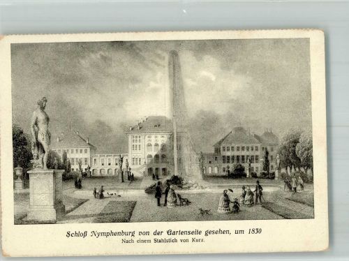 80331 W8000 Nymphenburg Künstlerkarte sign. Kurz Schloss Nymphenburg mit Wasserspielen im Jahre 1830