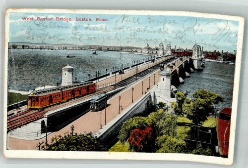 Boston 1915 Gebrauchsspuren Eisenbahn Straßenbahn West Boston Bridge