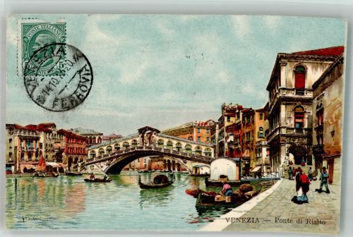 30100 Venezia 1913 Künstlerkarte Rialtobrücke Marke bidlsetig