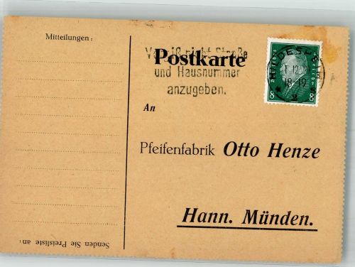 34346 W3510 Hann. Münden 1929 - Geschäftskorrespondenz Pfeifenfabrik Otto Henze