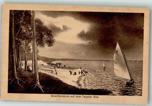 10115 W1000 Tegel Künstlerkarte Gewittersturm auf dem Tegeler See Segelboot