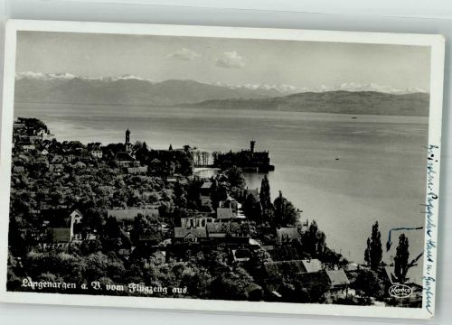 88085 W7994 Langenargen 1939 Foto AK Fliegeraufnahme des Ortes mit Schloss Montfort und Alpenpanorama