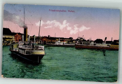 88045 W7990 Friedrichshafen 1919 - Bodenseeschiffe Raddampfer im Hafen