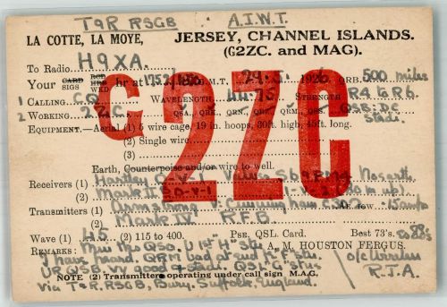 Jersey 1926 Gebrauchsspuren QSL-Karte Amateurfunk