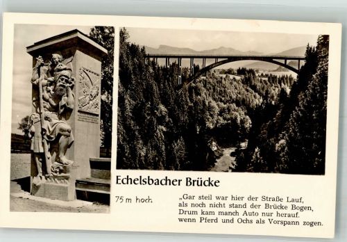 82401 W8121 Rottenbuch , Oberbay Foto AK Echelsbacher Bogenbrücke mit Brückenfigur Fotograf Bromberger