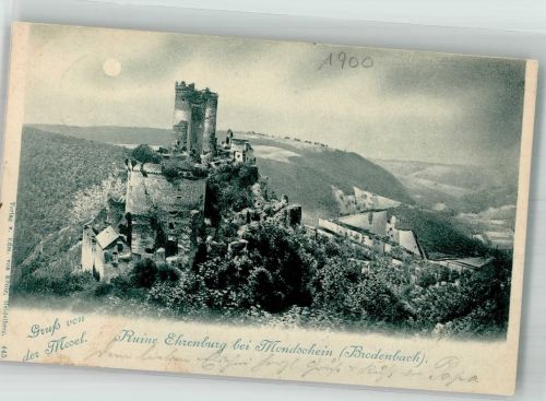 56332 W5401 Brodenbach 1900 Mondschein Burgruine Ehrenburg Verlag Edm. von König 445