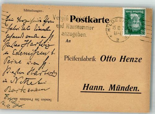 34346 W3510 Hann. Münden 1927 - Geschäftskorrespondenz Pfeifenfabrik Otto Henze