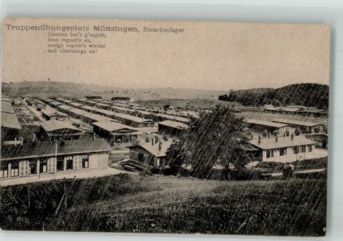 72525 W7420 Münsingen , Württ 1909 - Truppenübungsplatz Barackenlager im Regen