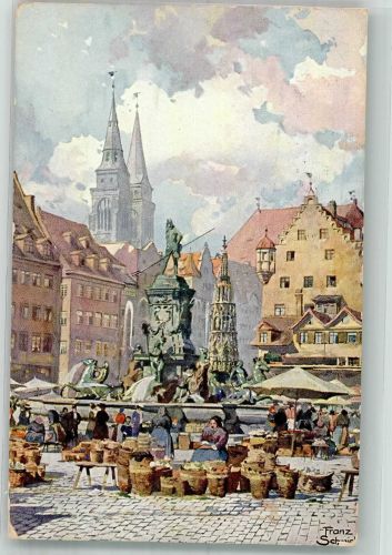 90402 W8500 Nürnberg 1916 - Marktszene Neptunbrunnen