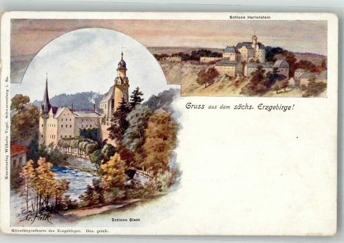 08118 O9509 Hartenstein b Zwickau - sign. Falk Schloss Stein Schloss Hartenstein