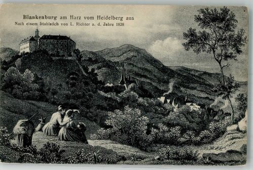 38889 O3720 Blankenburg Harz Künstlerkarte Burg Heidelberg sign. Richter