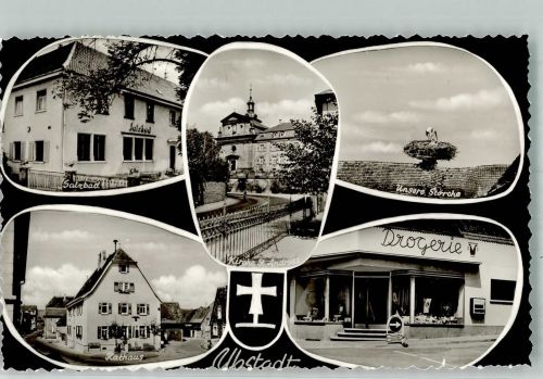 72458 W7470 Albstadt , Württ Gebrauchsspuren Salzbad Störche Rathaus Kirche St. Andreas