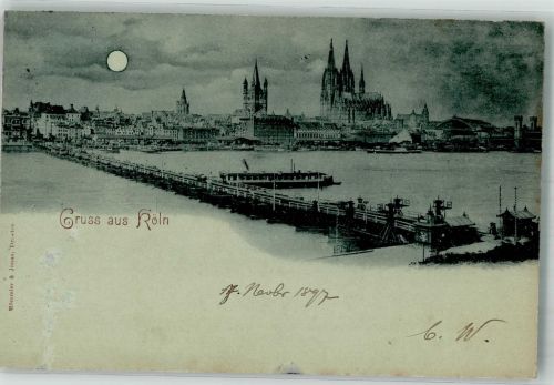 50667 W5000 Köln Deutz 105 1897 - Schiffbrücke Dom Mondschein