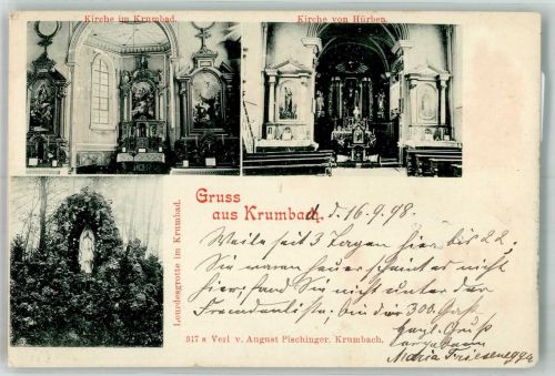 86381 W8908 Krumbad , Schwab 1898 - Kirche von Hürben Lourdesgrotte