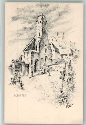 3601 Dürnstein Radierung Kirche