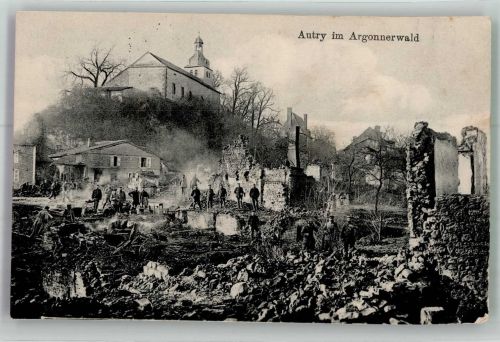 08250 Autry 1916 Gebrauchsspuren Feldpost WK I 24.Res.Korps Kirche Trümmer