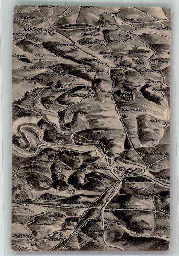 62450 Bapaume 1916 Gebrauchsspuren Feldpost WK I 18.Inf.Div. Vogelschau Somme