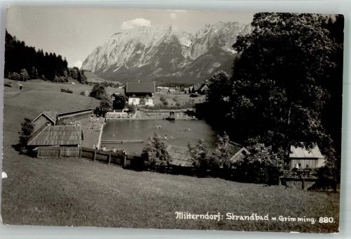 8983 Bad Mitterndorf 1957 Foto AK Schwimmbad Blick zum Grimming