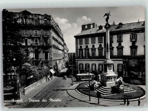 80100 Napoli 1960 Foto AK Denkmal Säule Piazza dei Martiri Straßenbahn