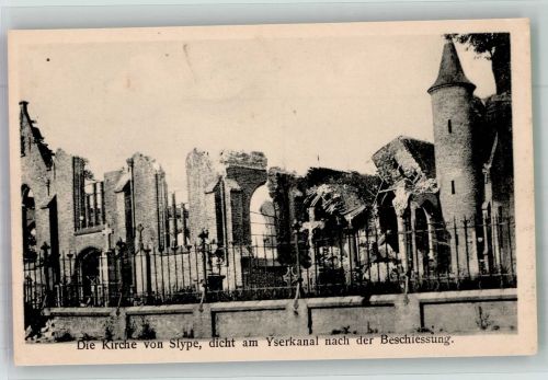 Dixmude Dixmont / Diksmuide Foto AK Kirche Trümmer WK I Slype Yerskanal