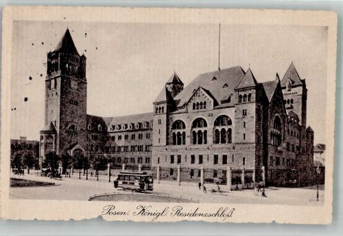 Posen Poznan 1914 Foto AK kgl. Residenz- Schloss Straßenbahn