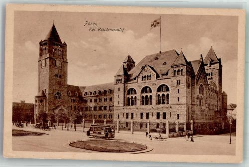 Posen Poznan Foto AK kgl. Schloss Straßenbahn