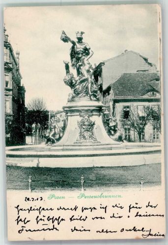 Posen Poznan 1903 Foto AK Denkmal Perseusbrunnen