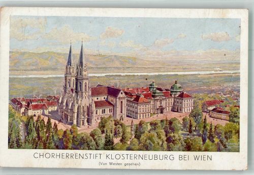 3400 Klosterneuburg Lithographie / Künstlerkarte Kirche Chorherrenstift