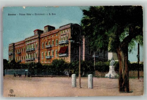 57100 Livorno Foto AK Denkmal B.Brin Palace Hotel