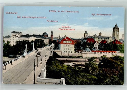 Posen Poznan 1914 Foto AK Feldpost WK I Stadttheater Theaterbrücke Pauli- Kirche Schloss