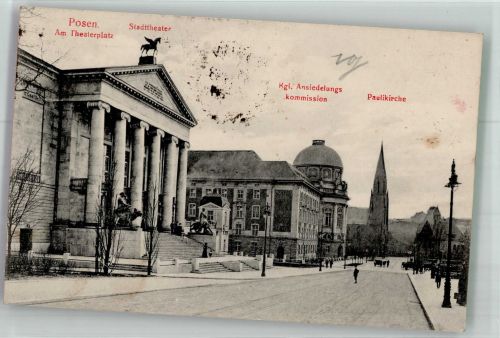 Posen Poznan 1918 Foto AK Stadttheater Ansiedelungs-Kommisssion Pauli- Kirche