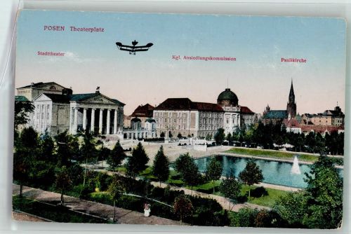 Posen Poznan Foto AK Fluggerät Theater Ansiedelungs-Kommission Puli- Kirche