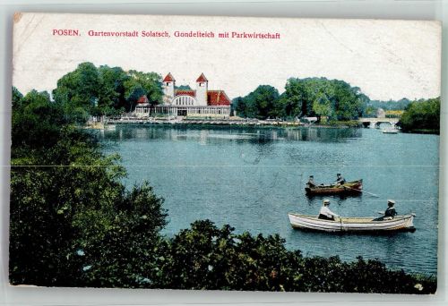 Posen Poznan 1918 Foto AK Gasthaus Parkwirtschaft Gondelteich Vorstadt Solatsch