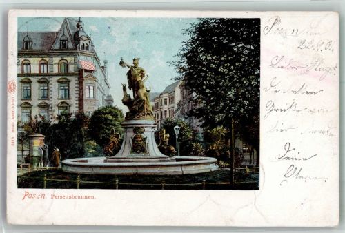 Posen Poznan 1901 Foto AK Lirtfaßsäule Denkmal Perseusbrunnen