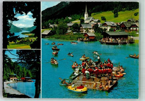 Weissensee 1973 Foto AK Fähre Tracht Muskikapelle Kirche