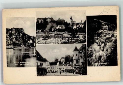 4360 Grein Foto AK Burg Ruine Werfenstein Dampfschiff Stillensteinklamm